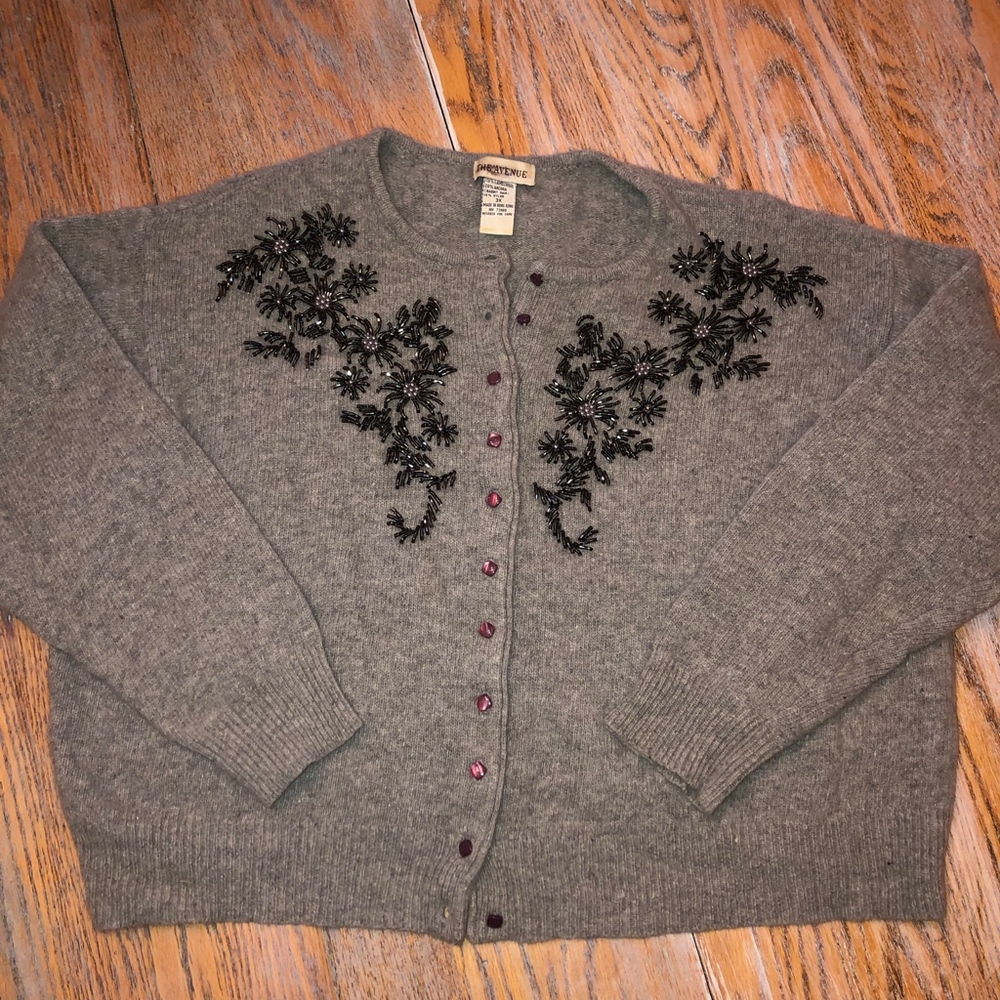 THE AVENUE beaded 70%lambswool,20%angora cardigan